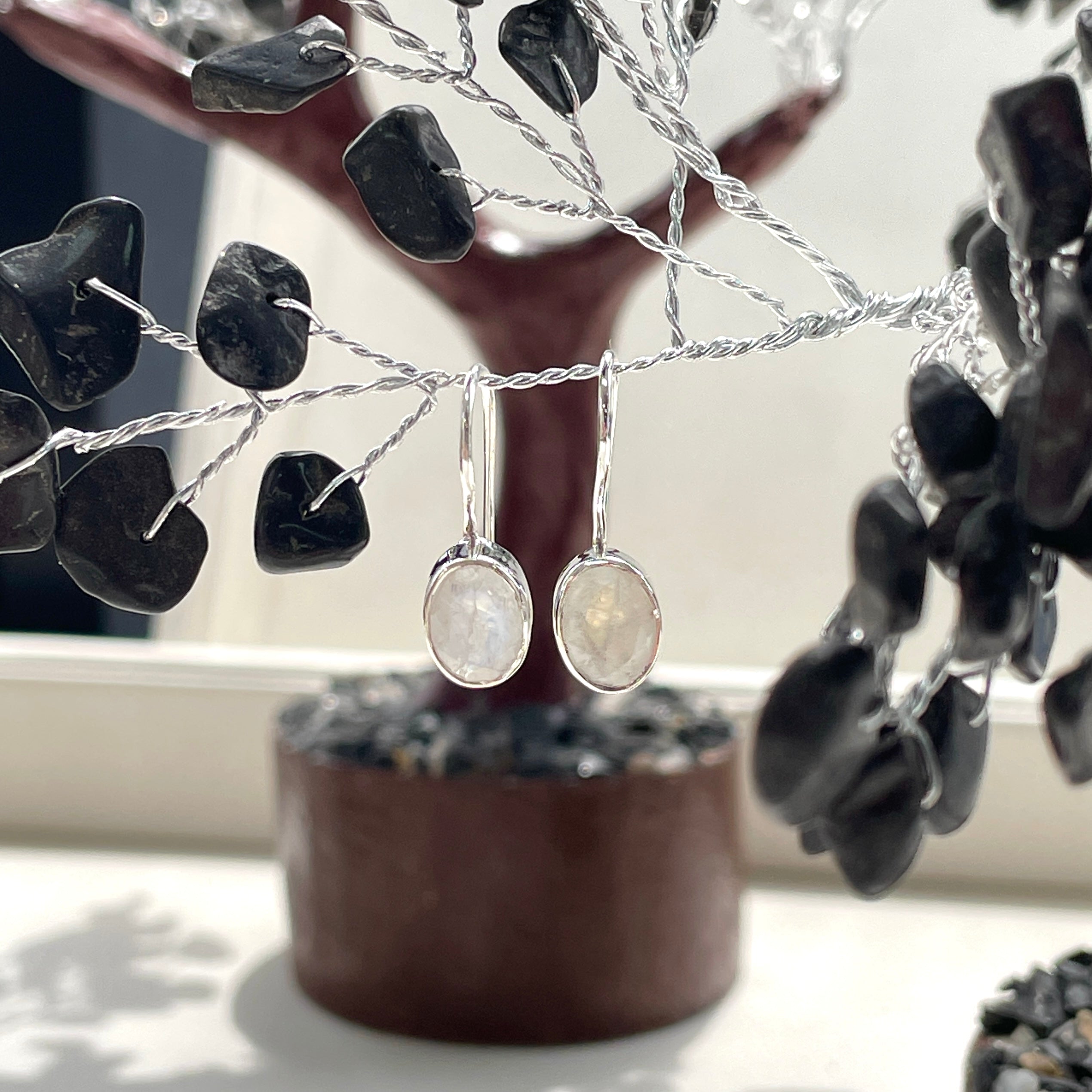 Sterling Silver Earrings - Rainbow Moonstone - Oval Sterling Silver Earrings - Rainbow Moonstone - Oval